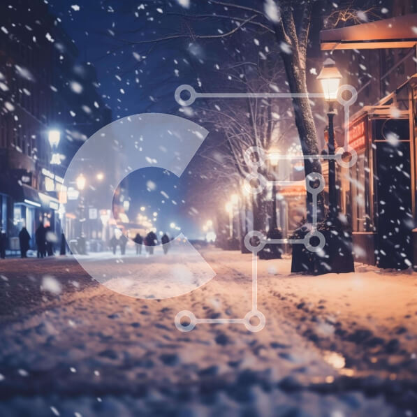 Intra Συλλεκτικό Ξύλινο Παζλ Plywood  4mm - Χιονισμένη City Street τη νύχτα Σε Ξύλινο Κουτί - Διαστάσεις Puzzle: 10x10 cm – 25 κομμάτια