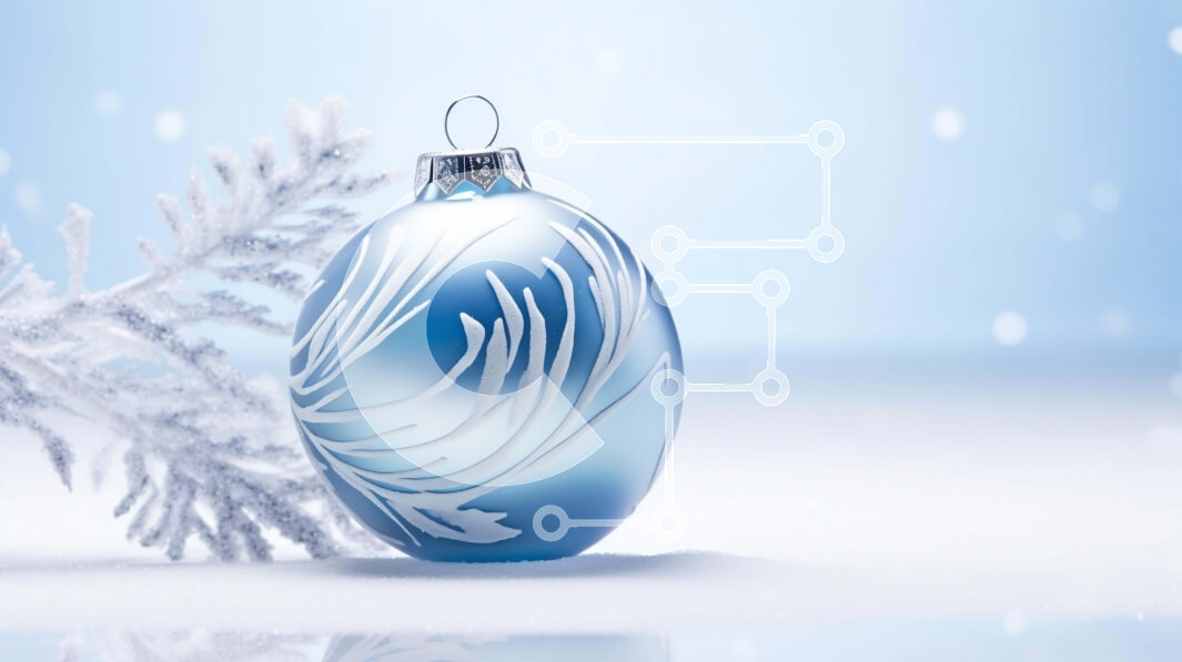 Intra Συλλεκτικό Ξύλινο Παζλ Plywood  4mm - Μπλε γυάλινο στολίδι σε αειθαλές κλαδί με νιφάδες χιονιού Σε Ξύλινο Κουτί - Διαστάσεις: 10x10 cm – 25 κομμάτια