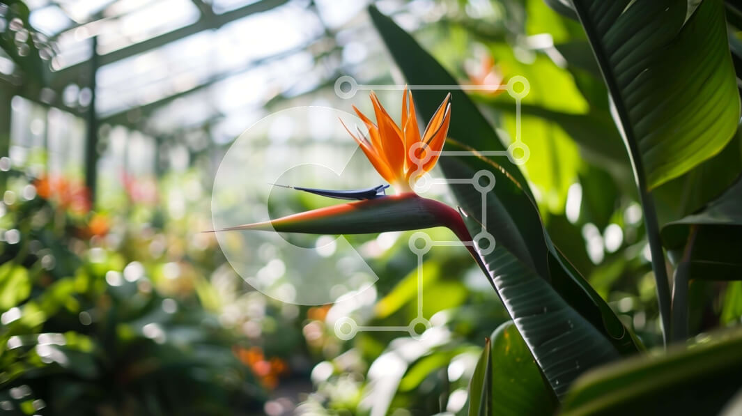 Intra Συλλεκτικό Ξύλινο Παζλ Plywood  4mm - Πορτοκαλί πουλί του παραδείσου λουλούδι στο θερμοκήπιο Σε Ξύλινο Κουτί - Διαστάσεις: 10x10 cm – 25 κομμάτια