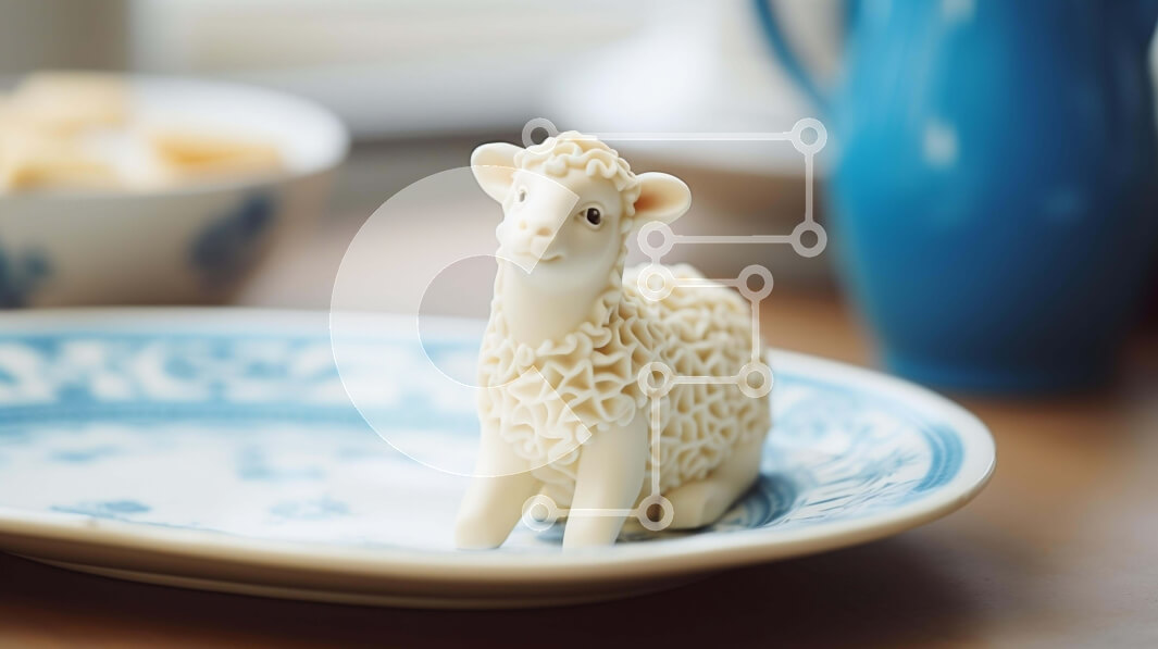 Intra Συλλεκτικό Ξύλινο Παζλ Plywood  4mm - Κομψό διακοσμητικό ειδώλιο προβάτου σε μπλε και άσπρο πιάτο Σε Ξύλινο Κουτί - Διαστάσεις: 10x10 cm – 25 κομμάτια