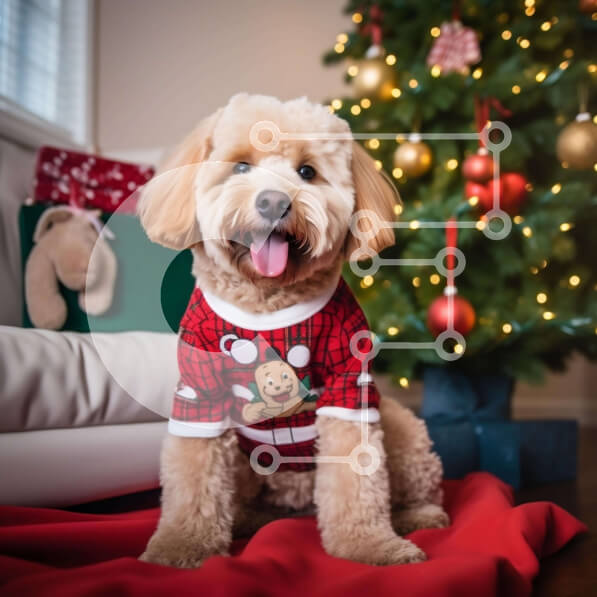 Intra Συλλεκτικό Ξύλινο Παζλ Plywood  4mm - Εορταστικό σκυλί μπροστά από το χριστουγεννιάτικο δέντρο Σε Ξύλινο Κουτί - Διαστάσεις: 10x10 cm – 25 κομμάτια