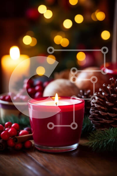 Intra Συλλεκτικό Ξύλινο Παζλ Plywood  4mm - Κόκκινο κερί με κουκουνάρια και χριστουγεννιάτικα στολίδια Σε Ξύλινο Κουτί - Διαστάσεις: 10x10 cm – 25 κομμάτια