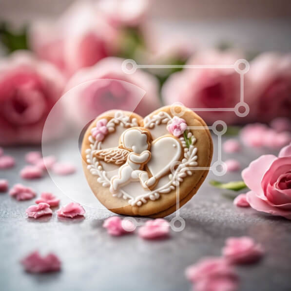 Intra Συλλεκτικό Ξύλινο Παζλ Plywood  4mm - Μπισκότο για την Ημέρα του Αγίου Βαλεντίνου σε σχήμα καρδιάς με ειδώλιο αγγέλου και ροζ τριαντάφυλλα Σε Ξύλινο Κουτί - Διαστάσεις: 10x10 cm – 25 κομμάτια