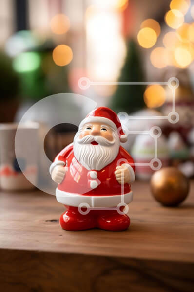 Intra Συλλεκτικό Ξύλινο Παζλ Plywood  4mm - Κόκκινο ειδώλιο Άγιου Βασίλη σε ξύλινο τραπέζι με αντικείμενα με θέμα τις διακοπές Σε Ξύλινο Κουτί - Διαστάσεις: 10x10 cm – 25 κομμάτια