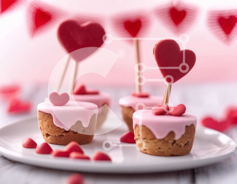 Σετ των 2 Intra Συλλεκτικό Ξύλινο Παζλ Plywood  4mm - Cupcakes του Αγίου Βαλεντίνου με στολίδια καρδιάς Σε Ξύλινο Κουτί - Διαστάσεις: 10x10 cm – 25 κομμάτια