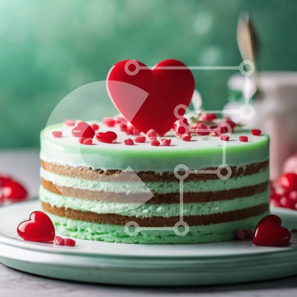 Σετ των 2 Intra Συλλεκτικό Ξύλινο Παζλ Plywood  4mm - Κέικ σε σχήμα καρδιάς με πράσινο γλάσο και κόκκινο ρόδι Σε Ξύλινο Κουτί - Διαστάσεις: 10x10 cm – 25 κομμάτια