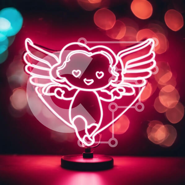 Intra Συλλεκτικό Ξύλινο Παζλ Plywood  4mm - Neon Angel Light - Διακοσμητικός Φωτισμός για το σπίτι ή το γραφείο Σε Ξύλινο Κουτί - Διαστάσεις Puzzle: 10x10 cm – 25 κομμάτια