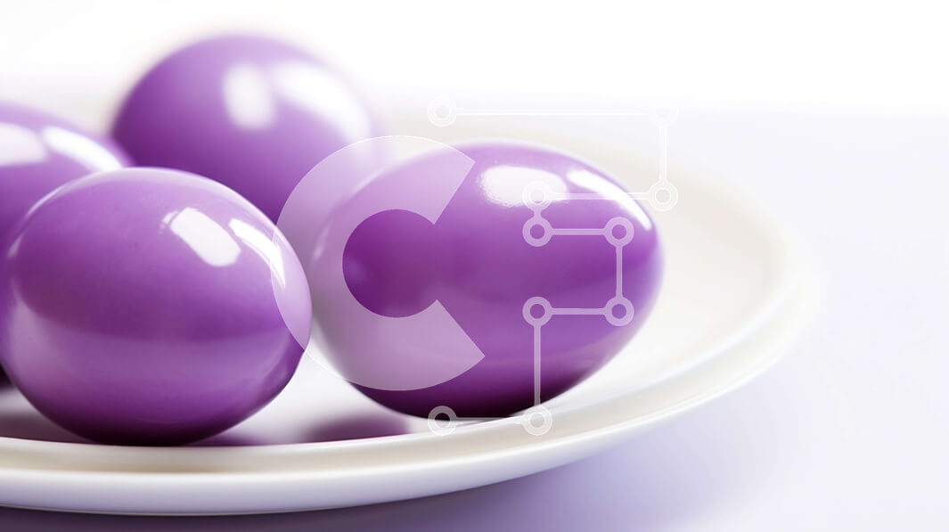 Intra Συλλεκτικό Ξύλινο Παζλ Plywood  4mm - Τέσσερα μοβ αυγά Πάσχας σε ένα άσπρο πιάτο Σε Ξύλινο Κουτί - Διαστάσεις: 10x10 cm – 25 κομμάτια