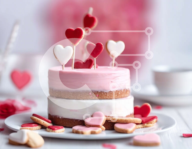 Σετ των 2 Intra Συλλεκτικό Ξύλινο Παζλ Plywood  4mm - Επιδόρπιο του Αγίου Βαλεντίνου με κέικ, μπισκότα και φλιτζάνι Σε Ξύλινο Κουτί - Διαστάσεις: 10x10 cm – 25 κομμάτια