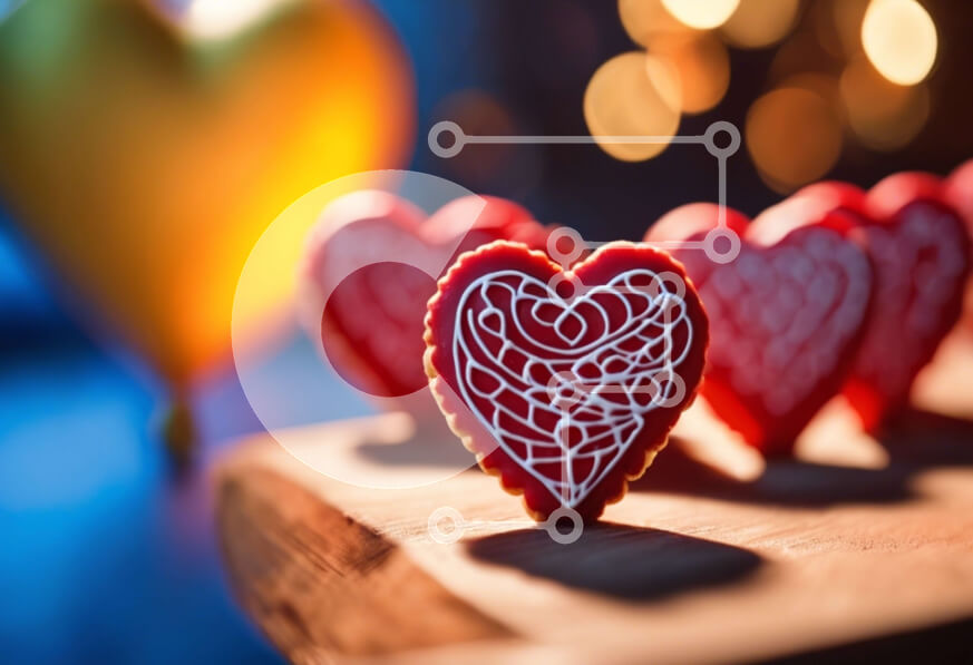 Intra Συλλεκτικό Ξύλινο Παζλ Plywood  4mm - Κόκκινα μπισκότα σε σχήμα καρδιάς σε ξύλινο τραπέζι Σε Ξύλινο Κουτί - Διαστάσεις: 10x10 cm – 25 κομμάτια