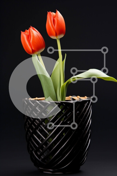 Σετ των 2 Intra Συλλεκτικό Ξύλινο Παζλ Plywood  4mm - Δύο κόκκινες τουλίπες σε ένα μαύρο υφαντό δοχείο Σε Ξύλινο Κουτί - Διαστάσεις: 10x10 cm – 25 κομμάτια