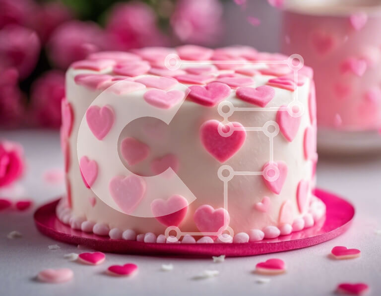 Σετ των 2 Intra Συλλεκτικό Ξύλινο Παζλ Plywood  4mm - Pink Heart Cake σε ροζ πιάτο με στολίδια για την ημέρα του Αγίου Βαλεντίνου Σε Ξύλινο Κουτί - Διαστάσεις: 10x10 cm – 25 κομμάτια