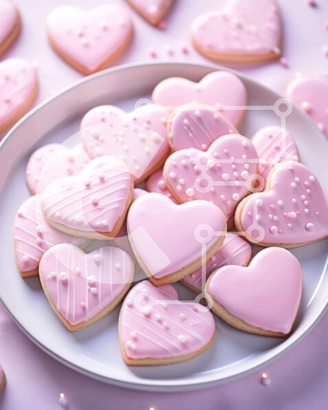 Σετ των 2 Intra Συλλεκτικό Ξύλινο Παζλ Plywood  4mm - Πιάτο με ροζ μπισκότα σε σχήμα καρδιάς με διακοσμητικές λεπτομέρειες Σε Ξύλινο Κουτί - Διαστάσεις: 10x10 cm – 25 κομμάτια