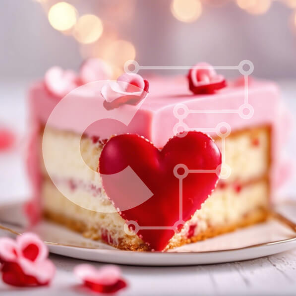 Σετ των 2 Intra Συλλεκτικό Ξύλινο Παζλ Plywood  4mm - Κέικ σε σχήμα καρδιάς με ροζ πάγωμα και κόκκινα τριαντάφυλλα Σε Ξύλινο Κουτί - Διαστάσεις: 10x10 cm – 25 κομμάτια