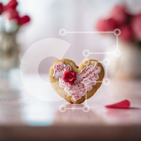 Σετ των 2 Intra Συλλεκτικό Ξύλινο Παζλ Plywood  4mm - Μπισκότο σε σχήμα καρδιάς με λευκό παγωμένο και κόκκινα τριαντάφυλλα Σε Ξύλινο Κουτί - Διαστάσεις: 10x10 cm – 25 κομμάτια