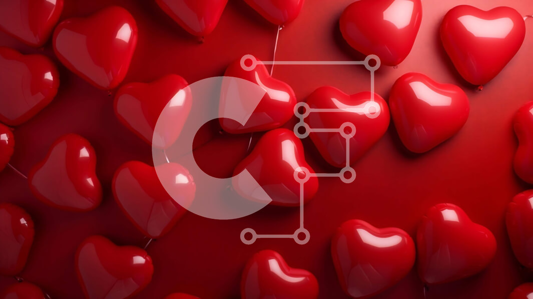 Intra Συλλεκτικό Ξύλινο Παζλ Plywood  4mm - Κόκκινα μπαλόνια σε σχήμα καρδιάς που επιπλέουν σε κόκκινο φόντο Σε Ξύλινο Κουτί - Διαστάσεις Puzzle: 10x10 cm – 25 κομμάτια