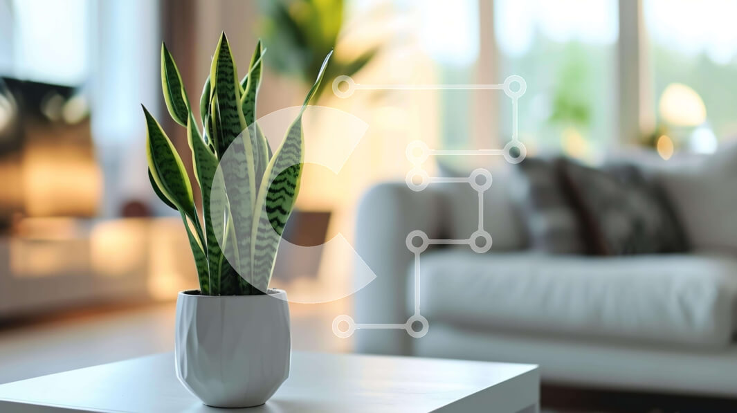 Intra Συλλεκτικό Ξύλινο Παζλ Plywood  4mm - Λευκό φυτό σε γλάστρα στο τέλος του τραπεζιού του σαλονιού Σε Ξύλινο Κουτί - Διαστάσεις Puzzle: 10x10 cm – 25 κομμάτια