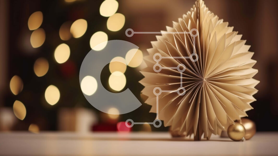 Intra Συλλεκτικό Ξύλινο Παζλ Plywood  4mm - Χριστουγεννιάτικη διακόσμηση Origami με κόκκινα και πράσινα στολίδια Σε Ξύλινο Κουτί - Διαστάσεις: 10x10 cm – 25 κομμάτια