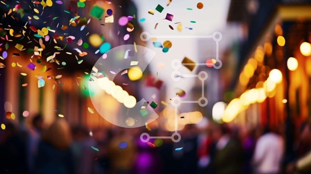 Intra Συλλεκτικό Ξύλινο Παζλ Plywood  4mm - Γιορτή στην πόλη: Άνθρωποι που περπατούν ανάμεσα σε κομφετί που πέφτουν Σε Ξύλινο Κουτί - Διαστάσεις Puzzle: 10x10 cm – 25 κομμάτια