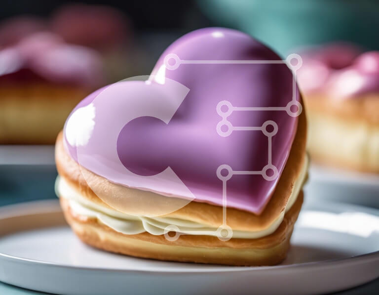 Σετ των 2 Intra Συλλεκτικό Ξύλινο Παζλ Plywood  4mm - Ζαχαροπλαστική σε σχήμα καρδιάς με ροζ και μωβ παγετό Σε Ξύλινο Κουτί - Διαστάσεις: 10x10 cm – 25 κομμάτια