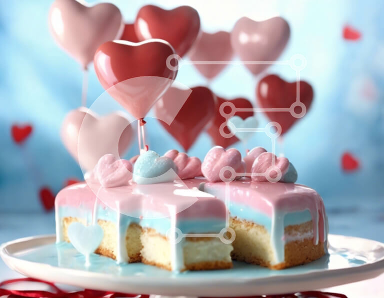 Σετ των 2 Intra Συλλεκτικό Ξύλινο Παζλ Plywood  4mm - Πολύχρωμο κέικ με μπαλόνια σε σχήμα καρδιάς Σε Ξύλινο Κουτί - Διαστάσεις: 10x10 cm – 25 κομμάτια