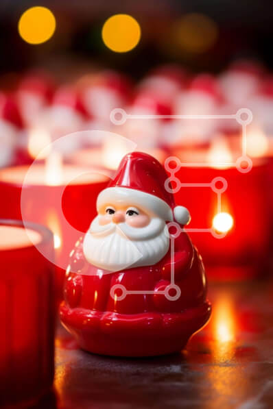 Intra Συλλεκτικό Ξύλινο Παζλ Plywood  4mm - Γιορτινά στολίδια με κόκκινα κηροπήγια και ειδώλια του Άγιου Βασίλη Σε Ξύλινο Κουτί - Διαστάσεις: 10x10 cm – 25 κομμάτια