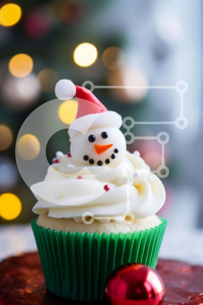 Intra Συλλεκτικό Ξύλινο Παζλ Plywood  4mm - Εορταστικό Χριστουγεννιάτικο Cupcake με σχέδιο Χιονάνθρωπος Σε Ξύλινο Κουτί - Διαστάσεις: 10x10 cm – 25 κομμάτια