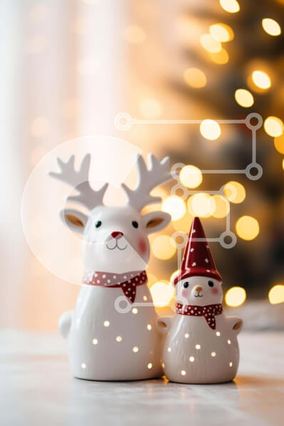 Intra Συλλεκτικό Ξύλινο Παζλ Plywood  4mm - Ειδώλια ταράνδων και χιονάνθρωποι σε εορταστική επίδειξη Σε Ξύλινο Κουτί - Διαστάσεις: 10x10 cm – 25 κομμάτια