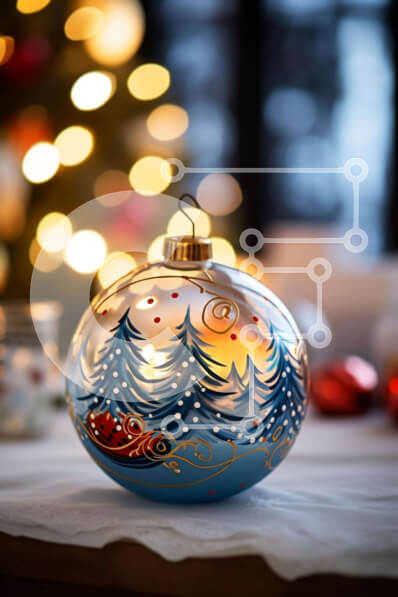 Intra Συλλεκτικό Ξύλινο Παζλ Plywood  4mm - Γιορτινό γυάλινο στολίδι με πεύκα και νιφάδες χιονιού Σε Ξύλινο Κουτί - Διαστάσεις: 10x10 cm – 25 κομμάτια