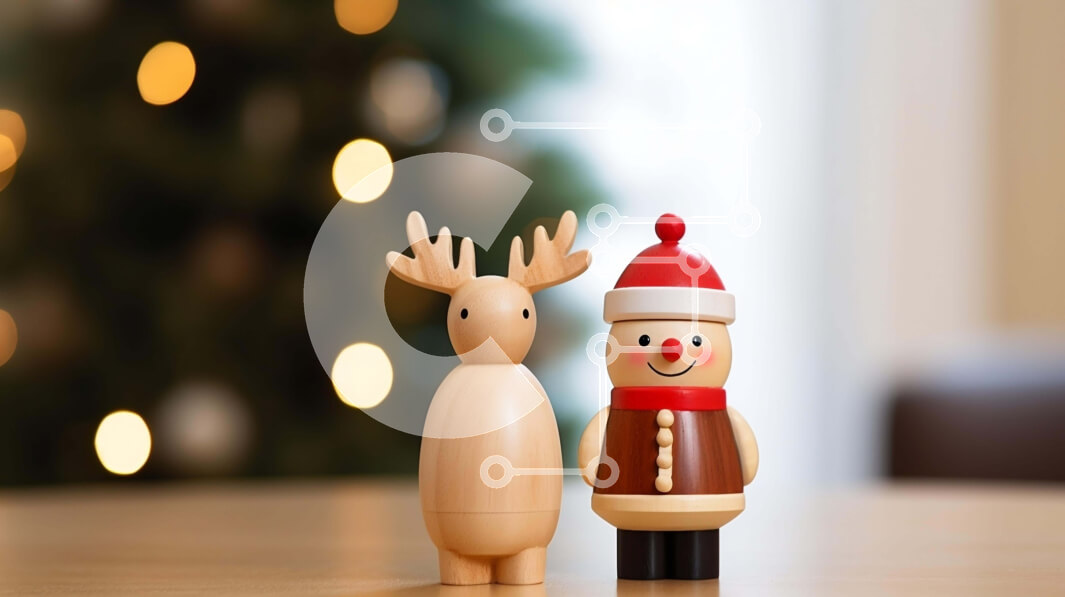 Intra Συλλεκτικό Ξύλινο Παζλ Plywood  4mm - Ξύλινα ειδώλια ταράνδων και ξωτικών σε φόντο χριστουγεννιάτικου δέντρου Σε Ξύλινο Κουτί - Διαστάσεις: 10x10 cm – 25 κομμάτια