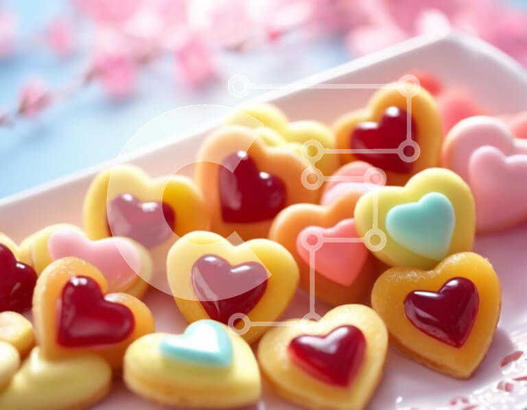 Σετ των 2 Intra Συλλεκτικό Ξύλινο Παζλ Plywood  4mm - Πολύχρωμα μπισκότα σε σχήμα καρδιάς σε ένα λευκό πιάτο Σε Ξύλινο Κουτί - Διαστάσεις: 10x10 cm – 25 κομμάτια