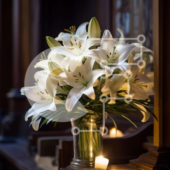 Σετ των 2 Intra Συλλεκτικό Ξύλινο Παζλ Plywood  4mm - Γυάλινο βάζο με λευκούς κρίνους και αναμμένα κεριά Σε Ξύλινο Κουτί - Διαστάσεις: 10x10 cm – 25 κομμάτια