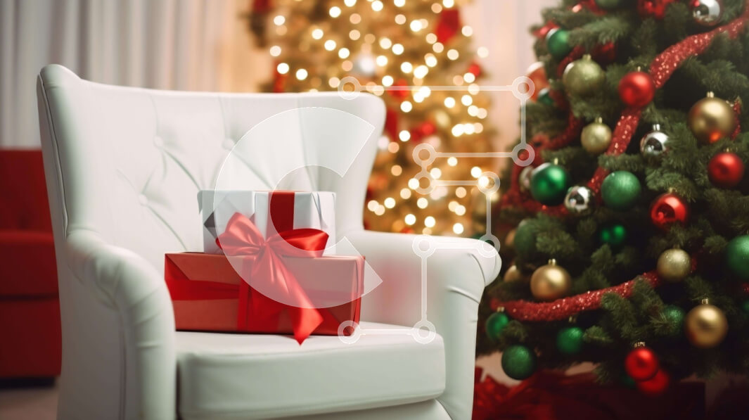 Intra Συλλεκτικό Ξύλινο Παζλ Plywood  4mm - Λευκή καρέκλα με κουτιά δώρων και χριστουγεννιάτικο δέντρο στο βάθος Σε Ξύλινο Κουτί - Διαστάσεις: 10x10 cm – 25 κομμάτια