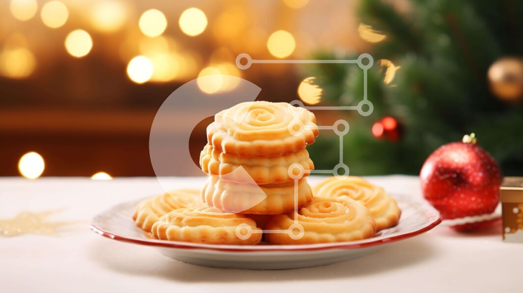 Intra Συλλεκτικό Ξύλινο Παζλ Plywood  4mm - Στοίβα από μπισκότα μπροστά από το χριστουγεννιάτικο δέντρο Σε Ξύλινο Κουτί - Διαστάσεις: 10x10 cm – 25 κομμάτια