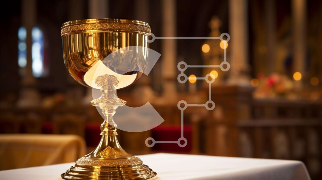 Intra Συλλεκτικό Ξύλινο Παζλ Plywood  4mm - Χρυσό κύπελλο στο τραπέζι του βωμού στην εκκλησία Σε Ξύλινο Κουτί - Διαστάσεις Puzzle: 10x10 cm – 25 κομμάτια