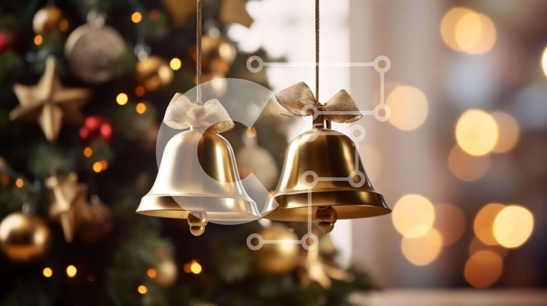 Intra Συλλεκτικό Ξύλινο Παζλ Plywood  4mm - Χρυσές καμπάνες και χριστουγεννιάτικο δέντρο με στολίδια και φωτάκια Σε Ξύλινο Κουτί - Διαστάσεις: 10x10 cm – 25 κομμάτια