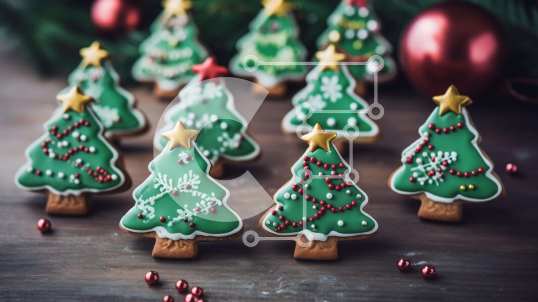 Σετ των 2 Intra Συλλεκτικό Ξύλινο Παζλ Plywood  4mm - Μπισκότα χριστουγεννιάτικου δέντρου σε διακοσμητικό ξύλινο τραπέζι Σε Ξύλινο Κουτί - Διαστάσεις: 10x10 cm – 25 κομμάτια