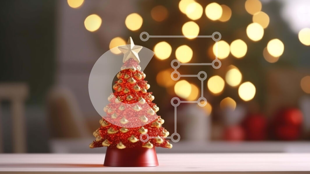 Intra Συλλεκτικό Ξύλινο Παζλ Plywood  4mm - Εορταστικό κόκκινο χριστουγεννιάτικο δέντρο με χρυσά στολίδια Σε Ξύλινο Κουτί - Διαστάσεις: 10x10 cm – 25 κομμάτια