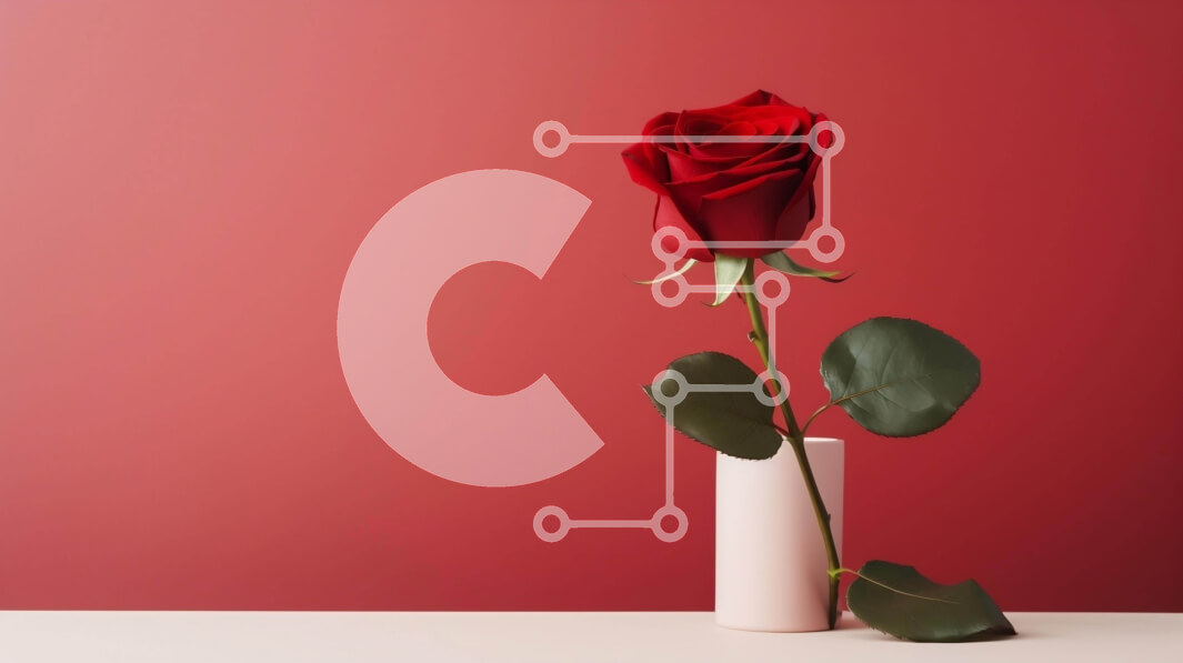 Intra Συλλεκτικό Ξύλινο Παζλ Plywood  4mm - Μονό κόκκινο τριαντάφυλλο σε λευκό βάζο σε κόκκινο φόντο Σε Ξύλινο Κουτί - Διαστάσεις: 10x10 cm – 25 κομμάτια