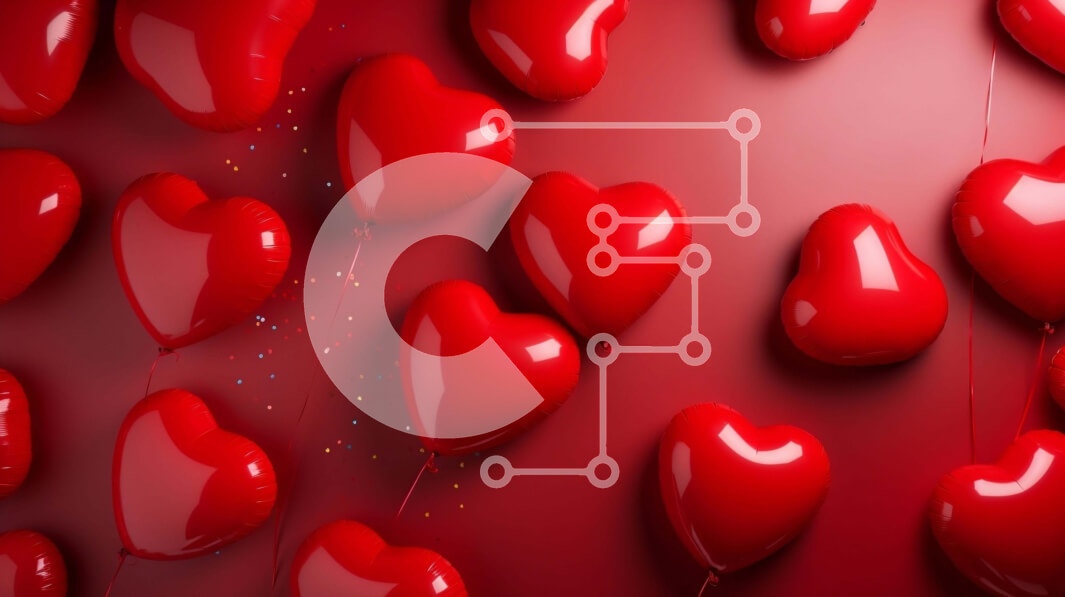 Intra Συλλεκτικό Ξύλινο Παζλ Plywood  4mm - Κόκκινα μπαλόνια σε σχήμα καρδιάς που επιπλέουν στον αέρα σε κόκκινο φόντο Σε Ξύλινο Κουτί - Διαστάσεις Puzzle: 10x10 cm – 25 κομμάτια