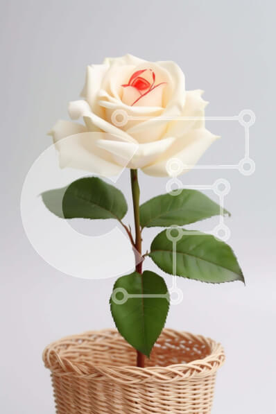 Σετ των 2 Intra Συλλεκτικό Ξύλινο Παζλ Plywood  4mm - Λευκό τριαντάφυλλο που μεγαλώνει σε ένα ψάθινο καλάθι Σε Ξύλινο Κουτί - Διαστάσεις: 10x10 cm – 25 κομμάτια