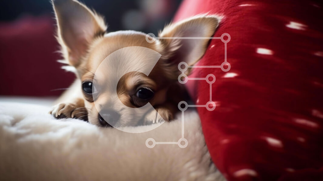 Σετ των 2 Intra Συλλεκτικό Ξύλινο Παζλ Plywood  4mm - Καφέ σκυλί που στηρίζεται σε κόκκινο μαξιλάρι Σε Ξύλινο Κουτί - Διαστάσεις: 10x10 cm – 25 κομμάτια