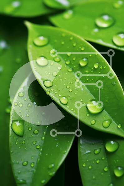 Σετ των 2 Intra Συλλεκτικό Ξύλινο Παζλ Plywood  4mm - Κοντινό πλάνο πράσινων φύλλων με σταγονίδια νερού Σε Ξύλινο Κουτί - Διαστάσεις: 10x10 cm – 25 κομμάτια