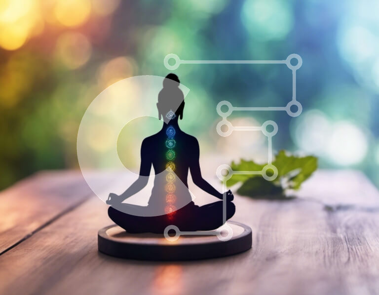 Intra Συλλεκτικό Ξύλινο Παζλ Plywood  4mm - Σιλουέτα διαλογιστικής φιγούρας με σύμβολα τσάκρα Σε Ξύλινο Κουτί - Διαστάσεις: 10x10 cm – 25 κομμάτια