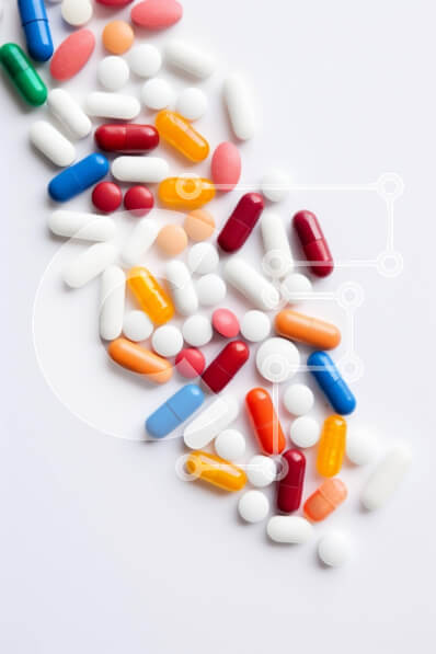 Intra Συλλεκτικό Ξύλινο Παζλ Plywood  4mm - Πολύχρωμα χάπια και κάψουλες σε λευκή επιφάνεια Σε Ξύλινο Κουτί - Διαστάσεις Puzzle: 10x10 cm – 25 κομμάτια