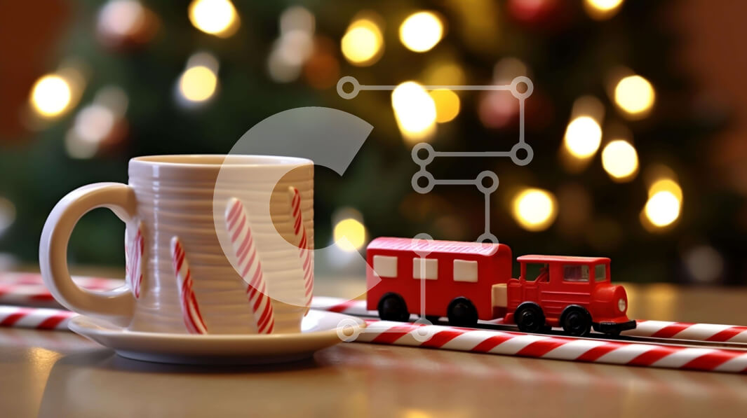 Intra Συλλεκτικό Ξύλινο Παζλ Plywood  4mm - Κόκκινο και άσπρο τρένο με καλάμια καραμελών Σε Ξύλινο Κουτί - Διαστάσεις Puzzle: 10x10 cm – 25 κομμάτια