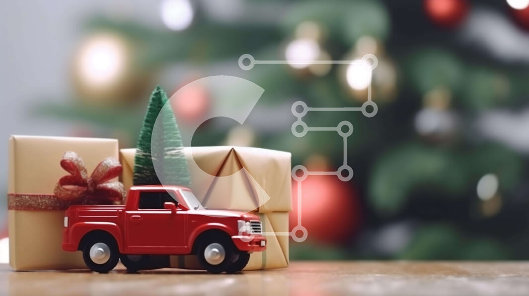 Intra Συλλεκτικό Ξύλινο Παζλ Plywood  4mm - Κόκκινο παιχνίδι φορτηγό με δώρα και χριστουγεννιάτικο δέντρο Σε Ξύλινο Κουτί - Διαστάσεις: 10x10 cm – 25 κομμάτια