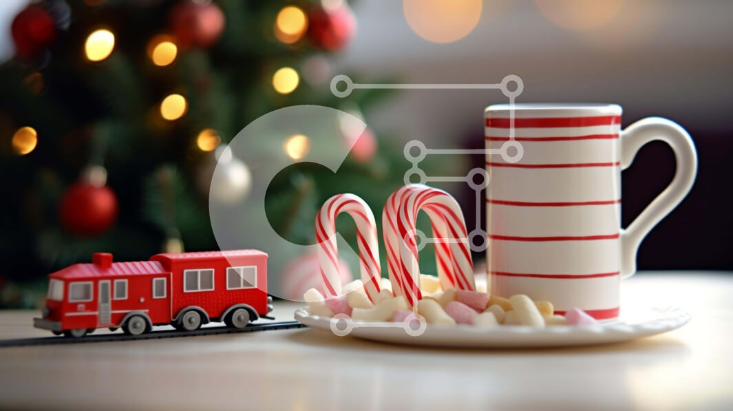 Intra Συλλεκτικό Ξύλινο Παζλ Plywood  4mm - Κόκκινο και άσπρο τρένο με καλάμια καραμελών και χριστουγεννιάτικο δέντρο Σε Ξύλινο Κουτί - Διαστάσεις: 10x10 cm – 25 κομμάτια