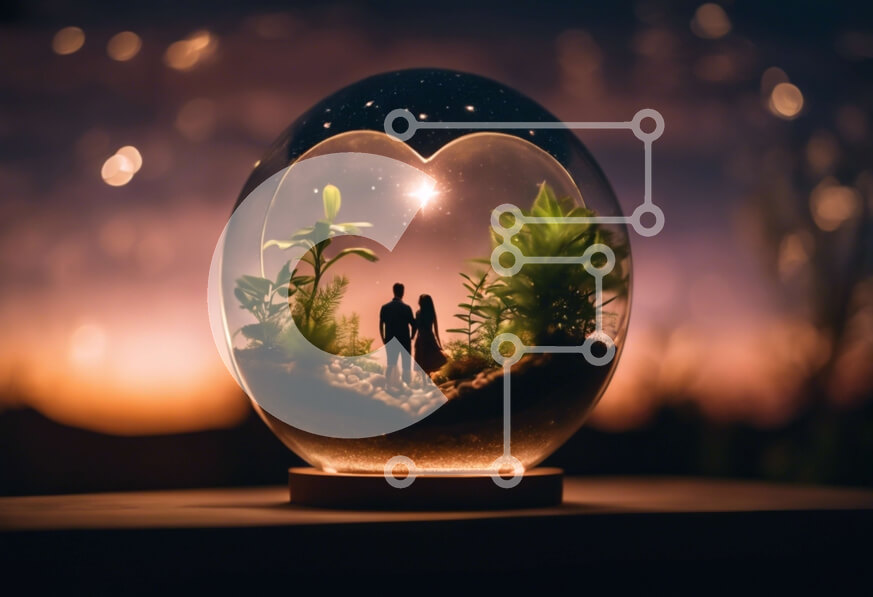 Intra Συλλεκτικό Ξύλινο Παζλ Plywood  4mm - Μινιατούρα τοπίου σε γυάλινη σφαίρα με ζευγάρι Σε Ξύλινο Κουτί - Διαστάσεις: 10x10 cm – 25 κομμάτια