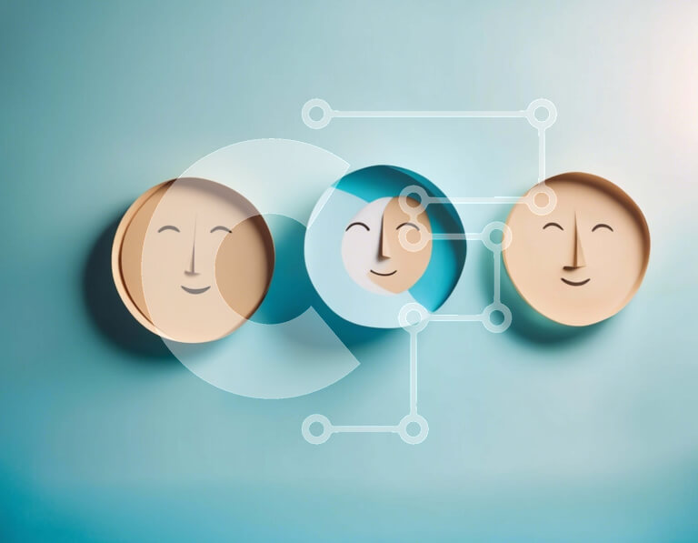 Intra Συλλεκτικό Ξύλινο Παζλ Plywood  4mm - Χάρτινα πιάτα με πρόσωπα κομμένα σε μπλε τοίχο Σε Ξύλινο Κουτί - Διαστάσεις Puzzle: 10x10 cm – 25 κομμάτια